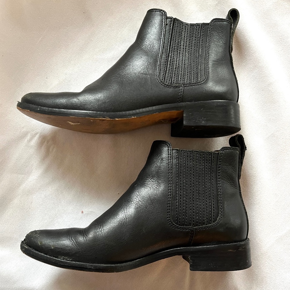 Madewell Black Leather Ankle Boots, Ainsley Chelsea, Size 7.5